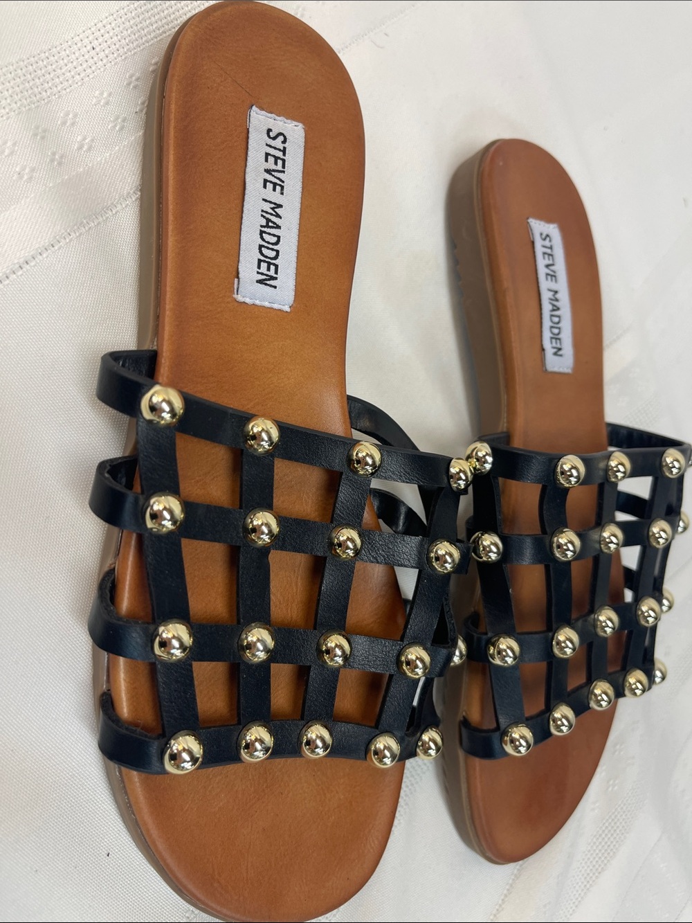 Steve Madden Black Studded Woven Slide Sandals Sz 6.5 - Picture 8 of 16